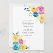 Invitation Mariage RSVP Turquoise et Jaune Floral QR Code (Devant)