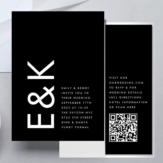 Invitation Mariage RSVP Ultra Modern Bold Monogram QR CODE