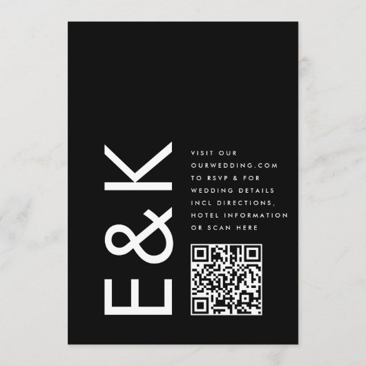 Invitation Mariage RSVP Ultra Modern Bold Monogram QR CODE (Dos)
