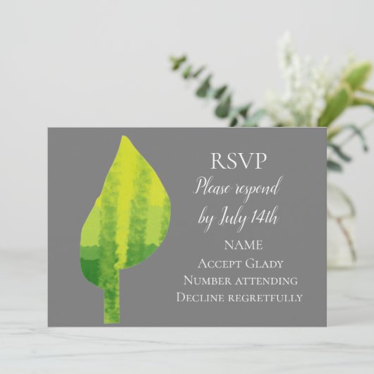 Invitation Mariage RSVP vert éco feuille nature (Debout devant)
