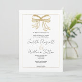 Invitation Mariage ruban arc simple en or blanc parties scint (Debout devant)