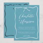Invitation Mariage Ruban Bleu Doodle Écriture Fantaisiste (Devant / Derrière)