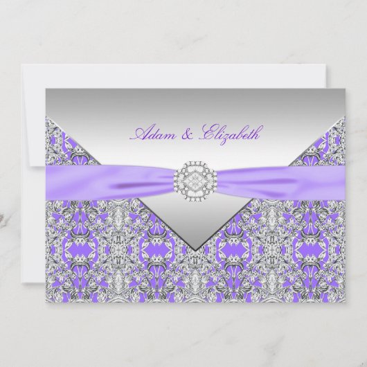 Invitation Mariage Ruban de Diamant de Dentelle Violet Lavand (Devant)