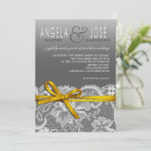 Invitation Mariage Ruban & Dentelle | gris jaune (Debout devant)