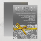 Invitation Mariage Ruban & Dentelle | gris jaune (Devant / Derrière)