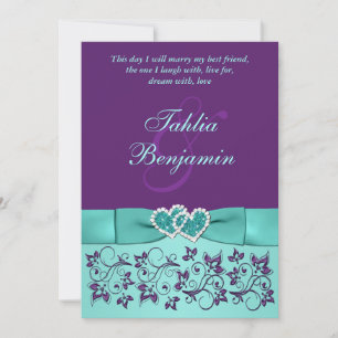 Invitation Mariage   RUBAN IMPRIMÉ Aqua, Violet   Floral
