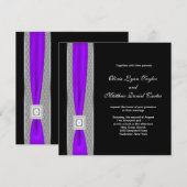 Invitation Mariage Ruban Noir Violet Violet (Devant / Derrière)