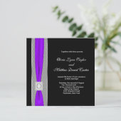 Invitation Mariage Ruban Noir Violet Violet (Debout devant)