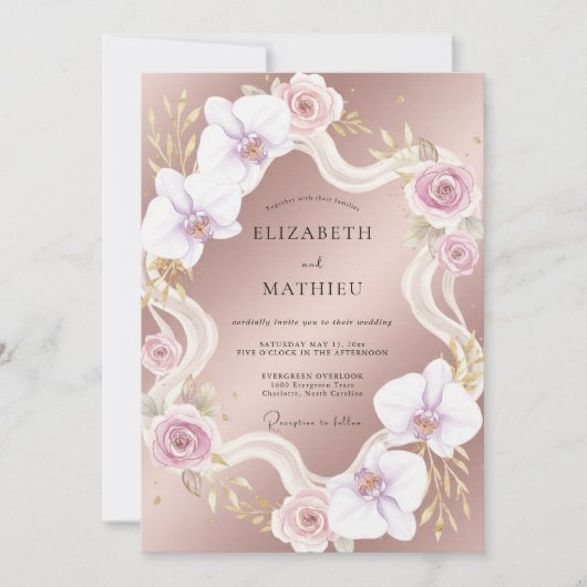 Invitation Mariage Ruban Orchidée Mauve (Devant)