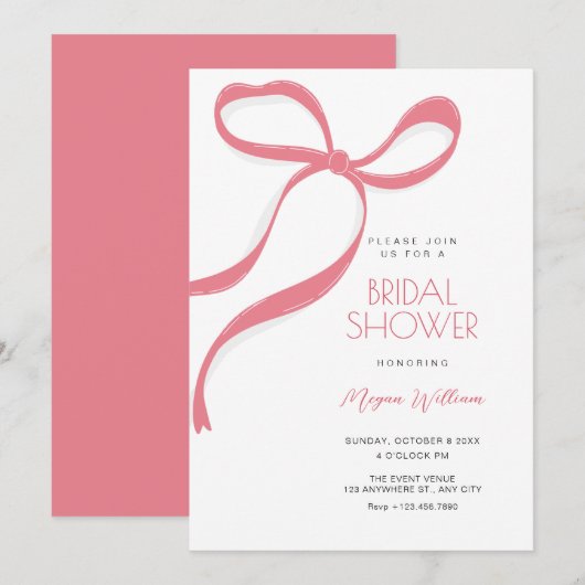 Invitation Mariage ruban rose (Devant / Derrière)