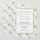 Invitation Mariage Rubans Bleus Or Élégants (Devant / Derrière)