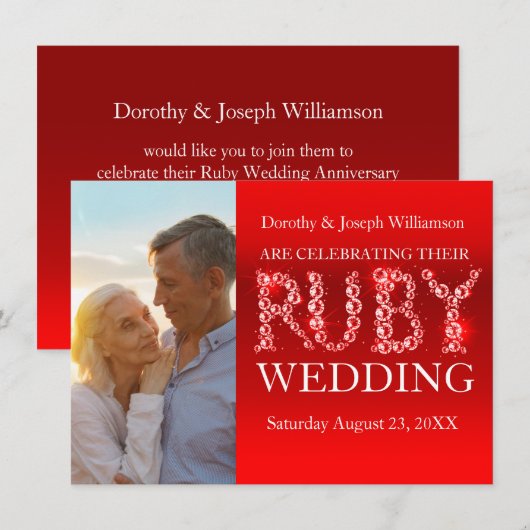 Invitation Mariage rubis pierres scintillantes photo invitati (Devant / Derrière)