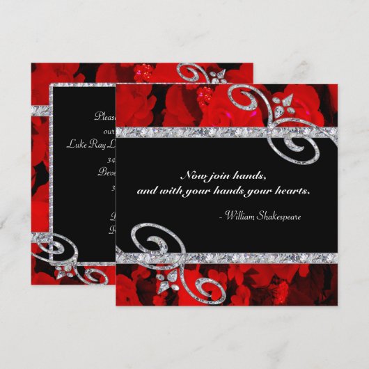 Invitation Mariage Ruby Red Roses & Diamond Swirls (Devant / Derrière)