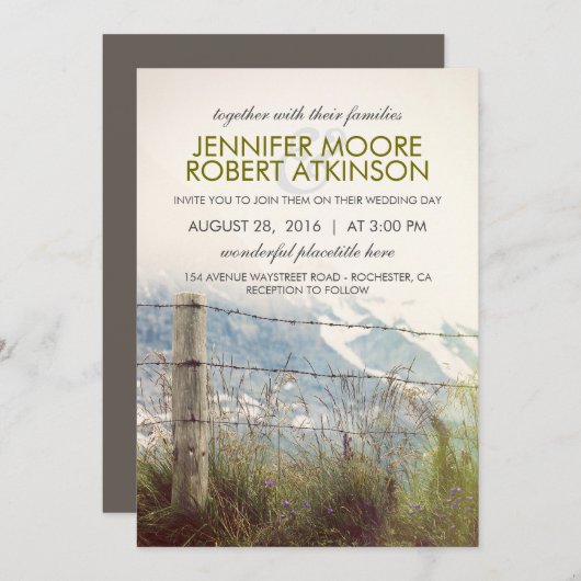 Invitation Mariage rural rustique de la clôture après la camp (Devant / Derrière)