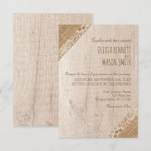 Invitation Mariage Russe Beige Blanc Bois Burlap