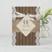 Invitation Mariage Russe Beige Blanc dentelle Bois Burlap 3 (Debout devant)