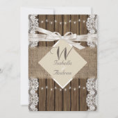Invitation Mariage Russe Beige Blanc dentelle Bois Burlap 5 (Devant)