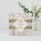 Invitation Mariage Russe Beige Blanc dentelle Bois Burlap AB (Debout devant)