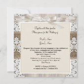 Invitation Mariage Russe Beige Blanc dentelle Bois Burlap AB (Dos)