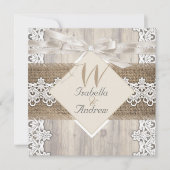 Invitation Mariage Russe Beige Blanc dentelle Bois Burlap AB (Devant)