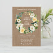 Invitation Mariage Russe Burlap Jaune Blanc Floral Wreath (Debout devant)