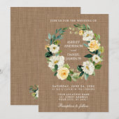 Invitation Mariage Russe Burlap Jaune Blanc Floral Wreath (Devant / Derrière)