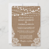 Invitation Mariage Russe Burlap String Lights Lace Card R (Devant)