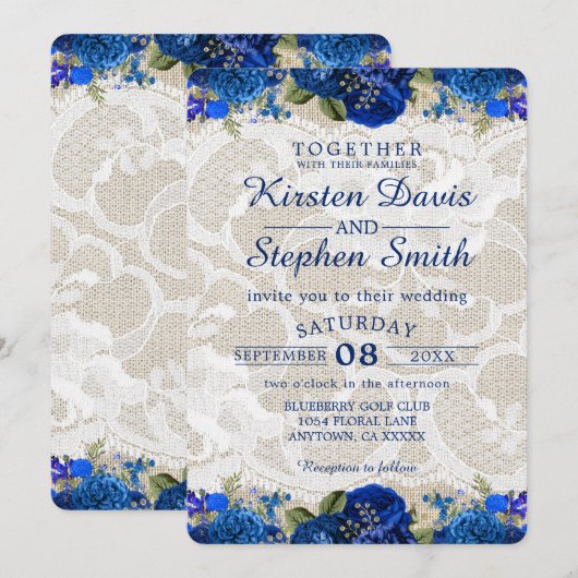 Invitation Mariage Russe de la Royal Blue Gold Navy (Devant / Derrière)