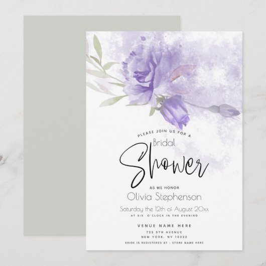 Invitation Mariage | Russe Violet violet Rose Floral (Devant / Derrière)