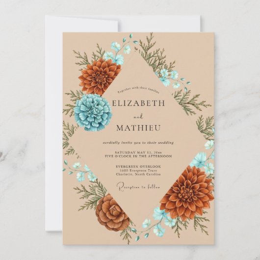 Invitation Mariage Rust Aqua Protea Eucalyptus (Devant)