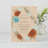 Invitation Mariage Rust Aqua Protea Eucalyptus (Debout devant)