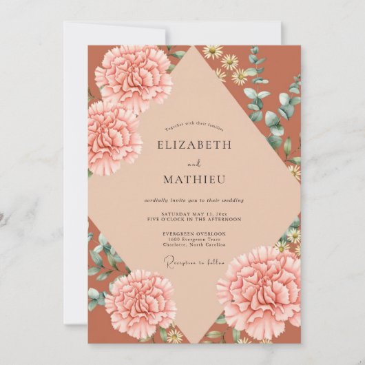 Invitation Mariage Rust Peach Ranunculus Eucalyptus (Devant)