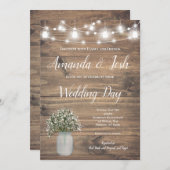 Invitation Mariage Rustic Babys Breath Mason Jar (Devant / Derrière)