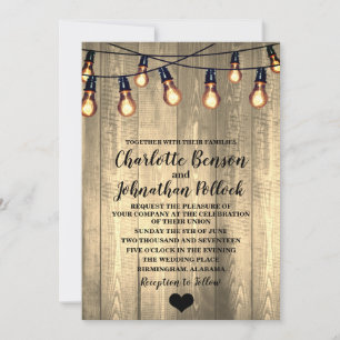 Invitation Mariage Rustic Barn Wood & Edison Bulles