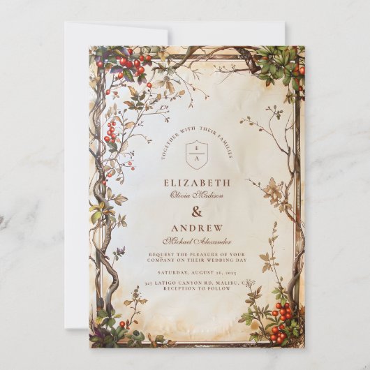 Invitation Mariage Rustic Berry Branch (Devant)