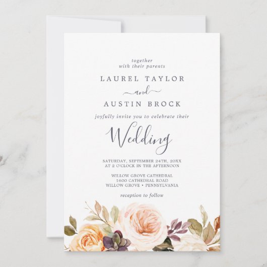 Invitation Mariage Rustic Earth Florals (Devant)