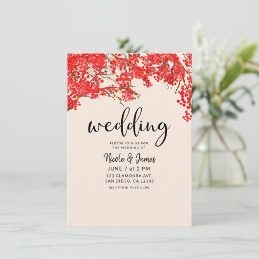 Invitation Mariage Rustic Red Berries Berry Tree Branches (Debout devant)