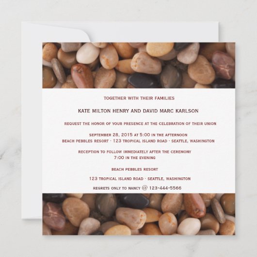 Invitation Mariage Rustic Riverside Beach Sea Side Pebbles (Dos)