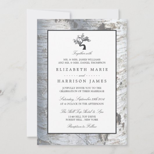 Invitation Mariage Rustic Silver Birch Tree (Devant)
