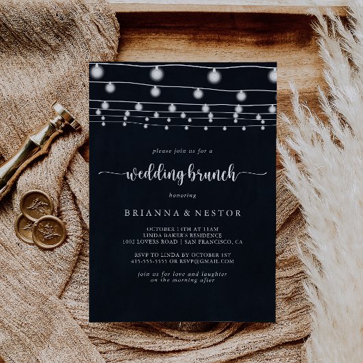 Invitation Mariage Rustic String Lights Brunch