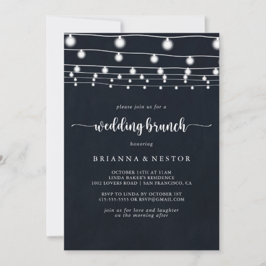 Invitation Mariage Rustic String Lights Brunch (Devant)