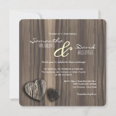 Invitation Mariage Rustic Wood Two Hearts (Devant)