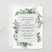 Invitation Mariage rustique à budget avec code QR et verdure (Devant)