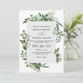 Invitation Mariage rustique à budget avec code QR et verdure (Debout devant)