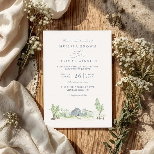 Invitation Mariage rustique à la campagne avec code QR de la