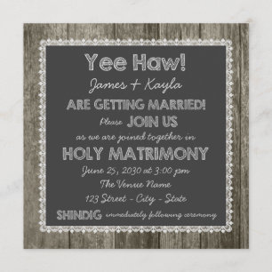 Invitation Mariage rustique à la campagne sur tableau noir à 