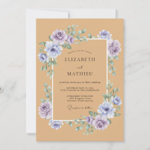 Invitation Mariage rustique à la fleur de lavande caramel