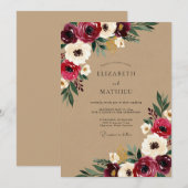 Invitation Mariage rustique à la floraison de Bourgogne (Devant / Derrière)