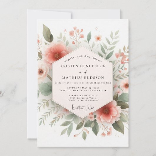 Invitation Mariage Rustique à la Floraison de Corail (Devant)