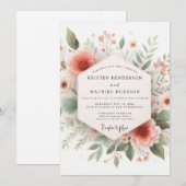 Invitation Mariage Rustique à la Floraison de Corail (Devant / Derrière)